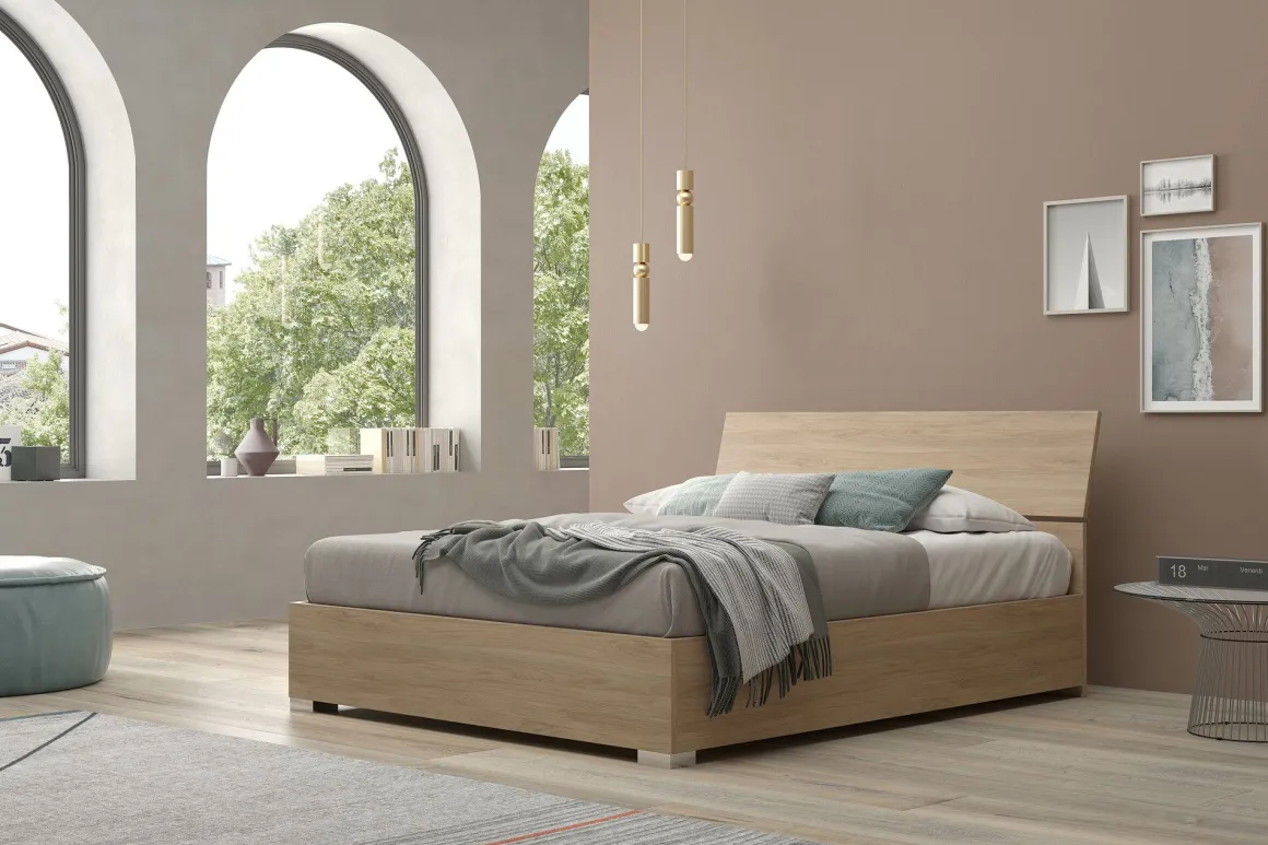 LETTO MATRIMONIALE CON CONTENITORE NOCE
