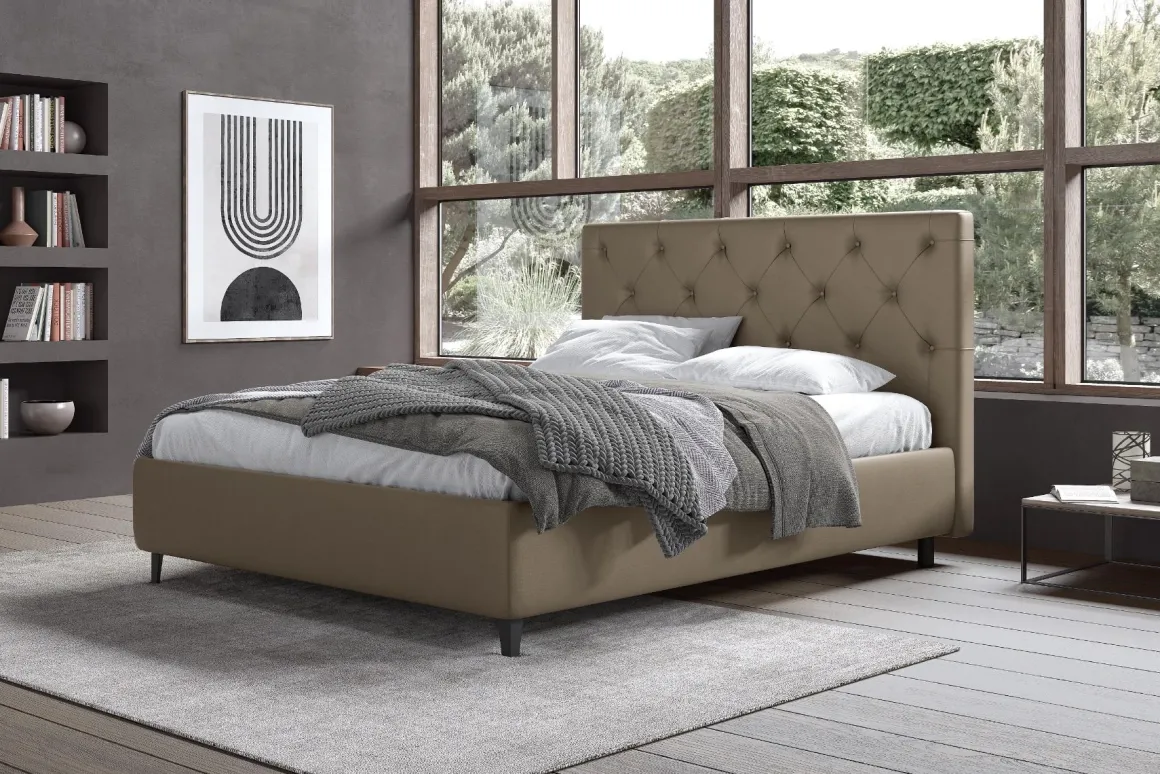 LETTO MATRIMONIALE CON CONTENITORE IN ECOPELLE