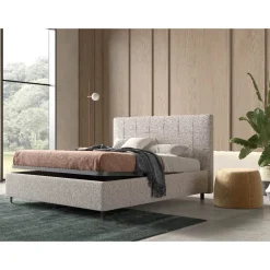 LETTO MATRIMONIALE CON CONTENITORE IN TESSUTO BEIGE