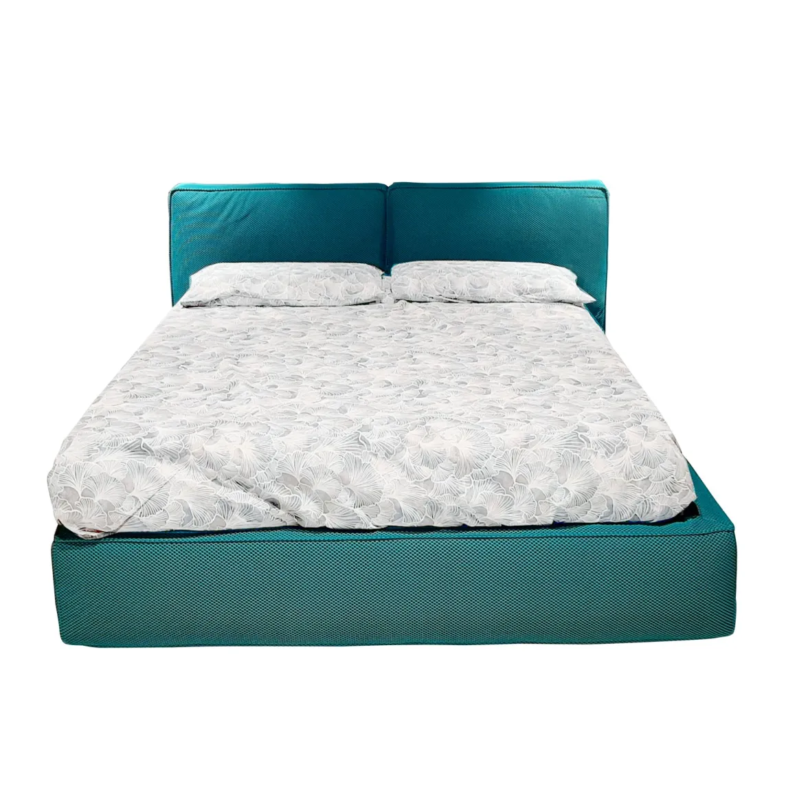 LETTO MATRIMONIALE CON CONTENITORE MOD. ADELE IN TESSUTO TURCHESE