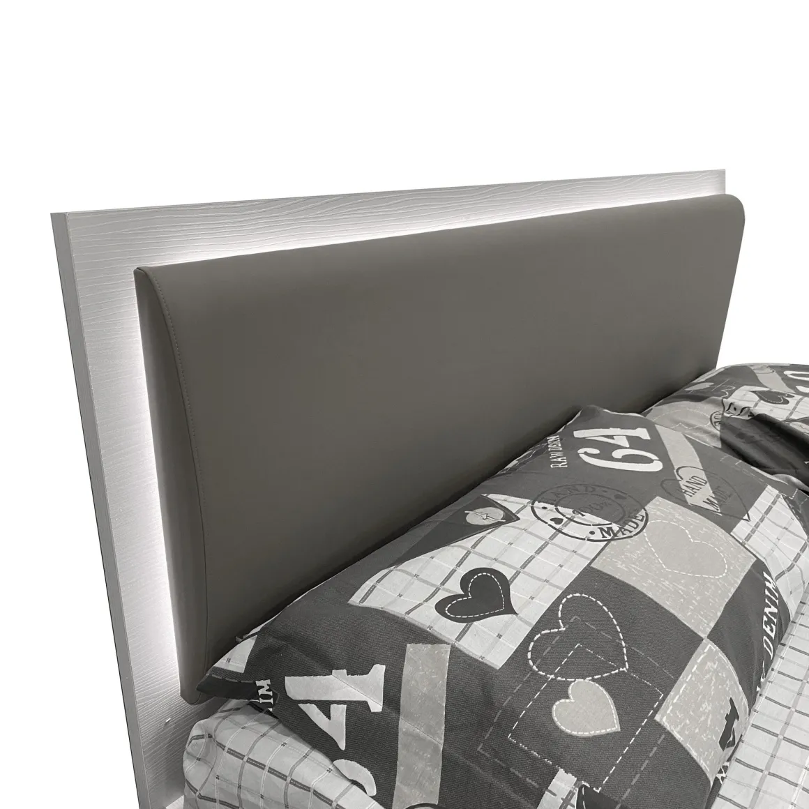 LETTO MATRIMONIALE CON CONTENITORE MOD. LEDD FRASSINO NUVOLA ED ECOPELLE
