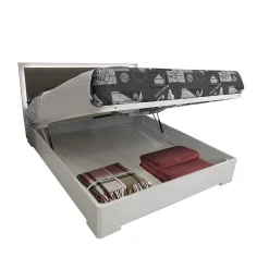 LETTO MATRIMONIALE CON CONTENITORE MOD. LEDD FRASSINO NUVOLA ED ECOPELLE
