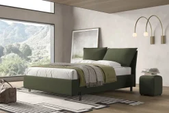LETTO MATRIMONIALE CON CONTENITORE IN TESSUTO VERDE BOSCO