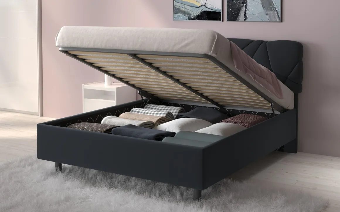 LETTO MATRIMONIALE CONTENITORE MOD. POP TESSUTO LYCRA ANTRACITE
