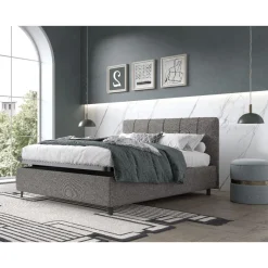 LETTO MATRIMONIALE CONTENITORE IN TESSUTO GRIGIO