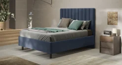 LETTO MATRIMONIALE CONTENITORE MOD. TEDDY VELLUTO BLU MARE