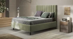 LETTO MATRIMONIALE CONTENITORE MOD. TEDDY VELLUTO PISTACCHIO