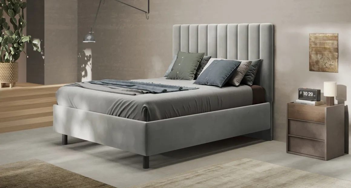 LETTO MATRIMONIALE CONTENITORE MOD. TEDDY VELLUTO PERLA