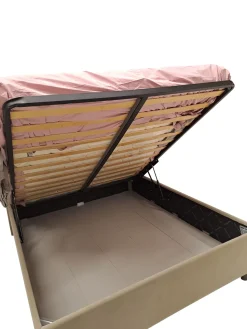 LETTO MATRIMONIALE CONTENITORE MOD. TEDDY IN VELLUTO SABBIA