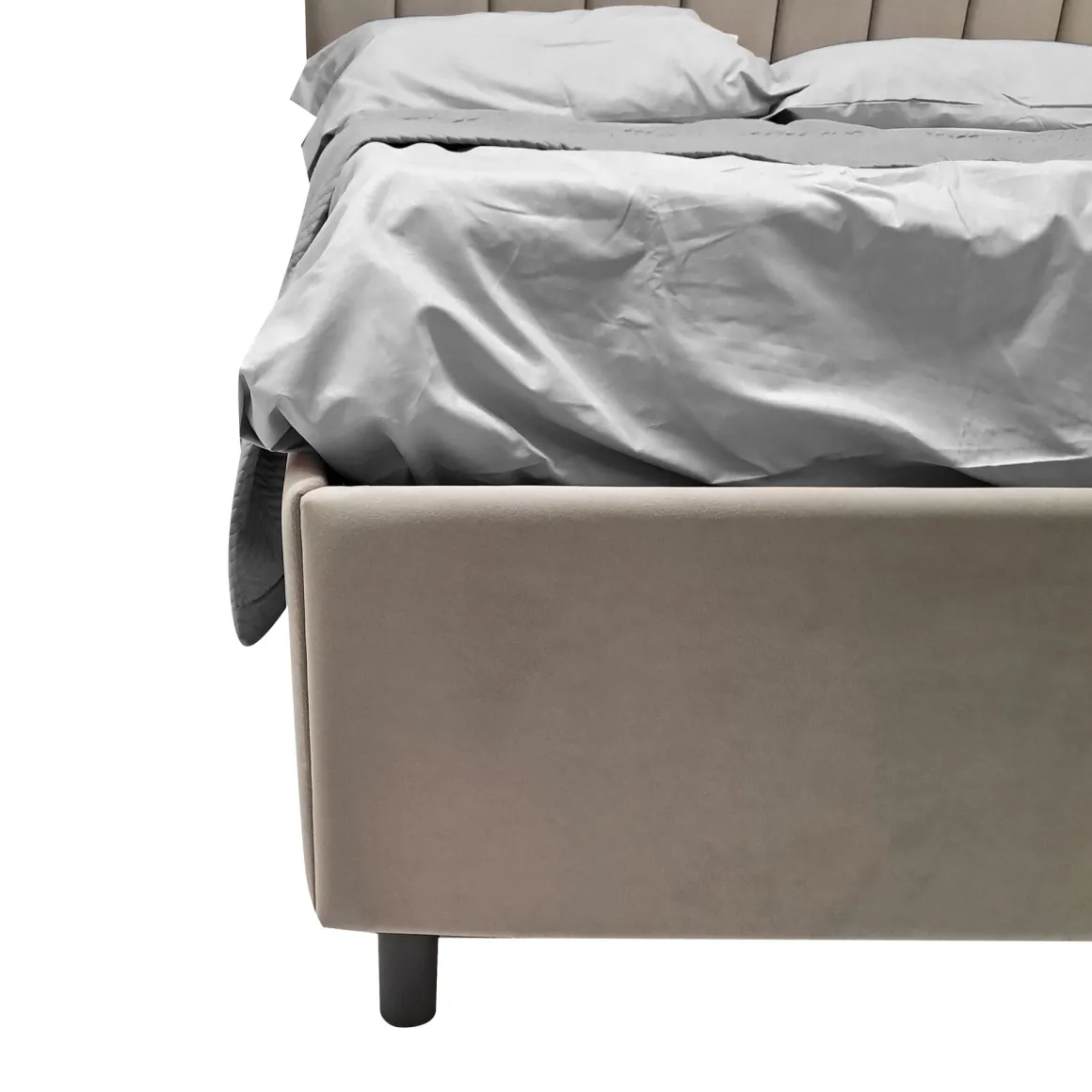 LETTO MATRIMONIALE CONTENITORE MOD. TEDDY IN VELLUTO SABBIA