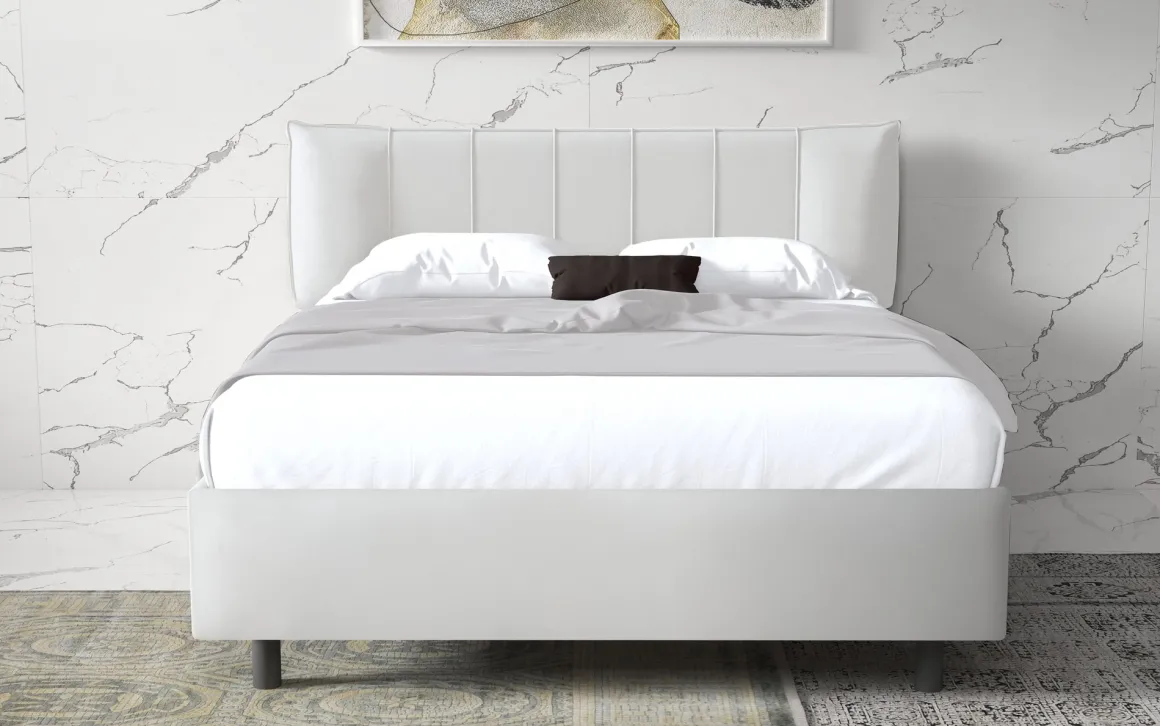 LETTO MATRIMONIALE CONTENITORE MOD. HUG ECOPELLE BIANCA