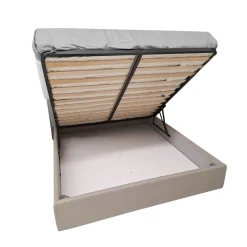 LETTO MATRIMONIALE CONTENITORE IN TESSUTO BEIGE