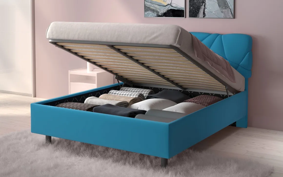 LETTO MATRIMONIALE CONTENITORE MOD. POP TESSUTO LYCRA AZZURRO