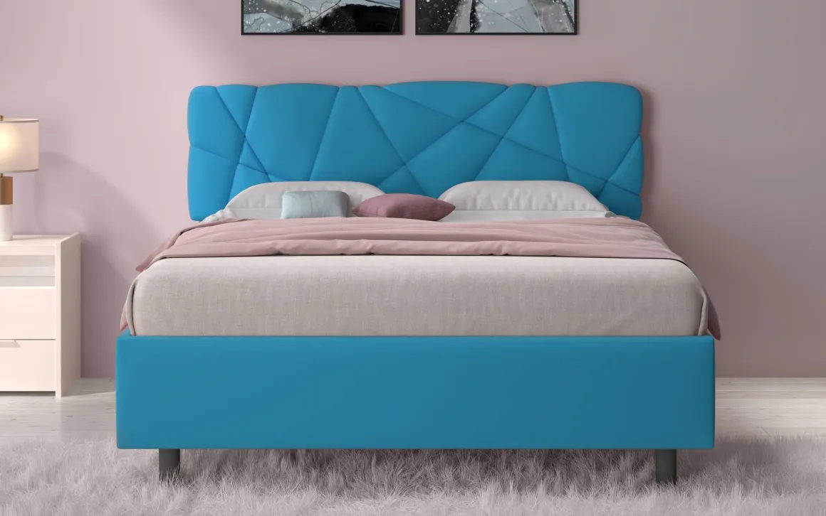 LETTO MATRIMONIALE CONTENITORE MOD. POP TESSUTO LYCRA AZZURRO