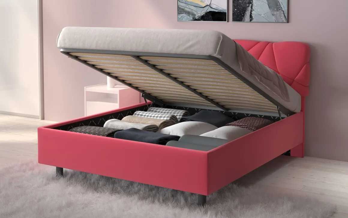 LETTO MATRIMONIALE CONTENITORE MOD. POP TESSUTO LYCRA ROSA