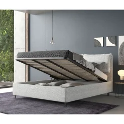 LETTO MATRIMONIALE CONTENITORE IN TESSUTO GRIGIO CHIARO