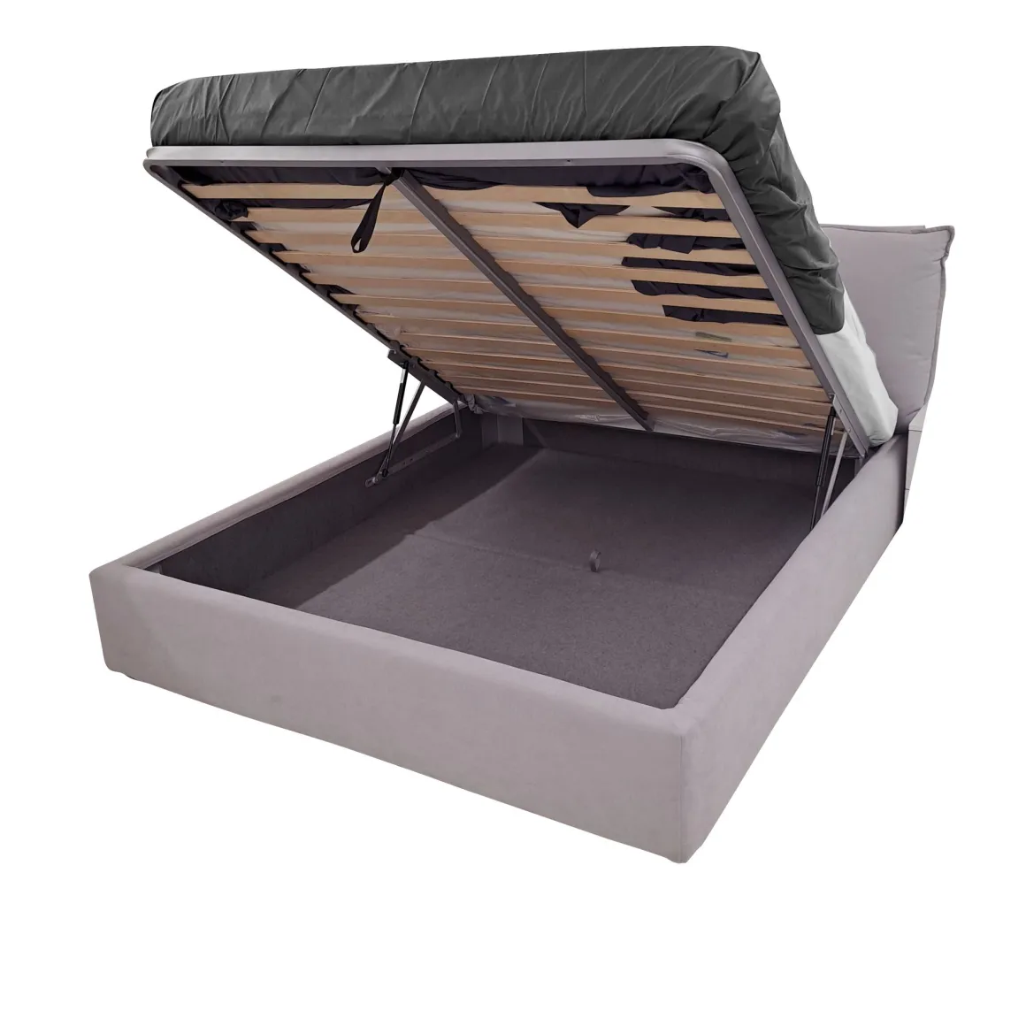 LETTO MATRIMONIALE CONTENITORE MOD. LEILAH IN TESSUTO GRIGIO