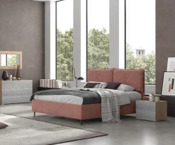 Letto matrimoniale contenitore IRIS in tessuto rosa