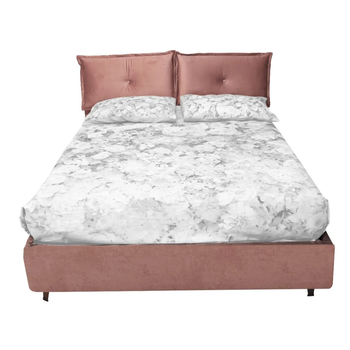 Letto matrimoniale contenitore IRIS in tessuto rosa