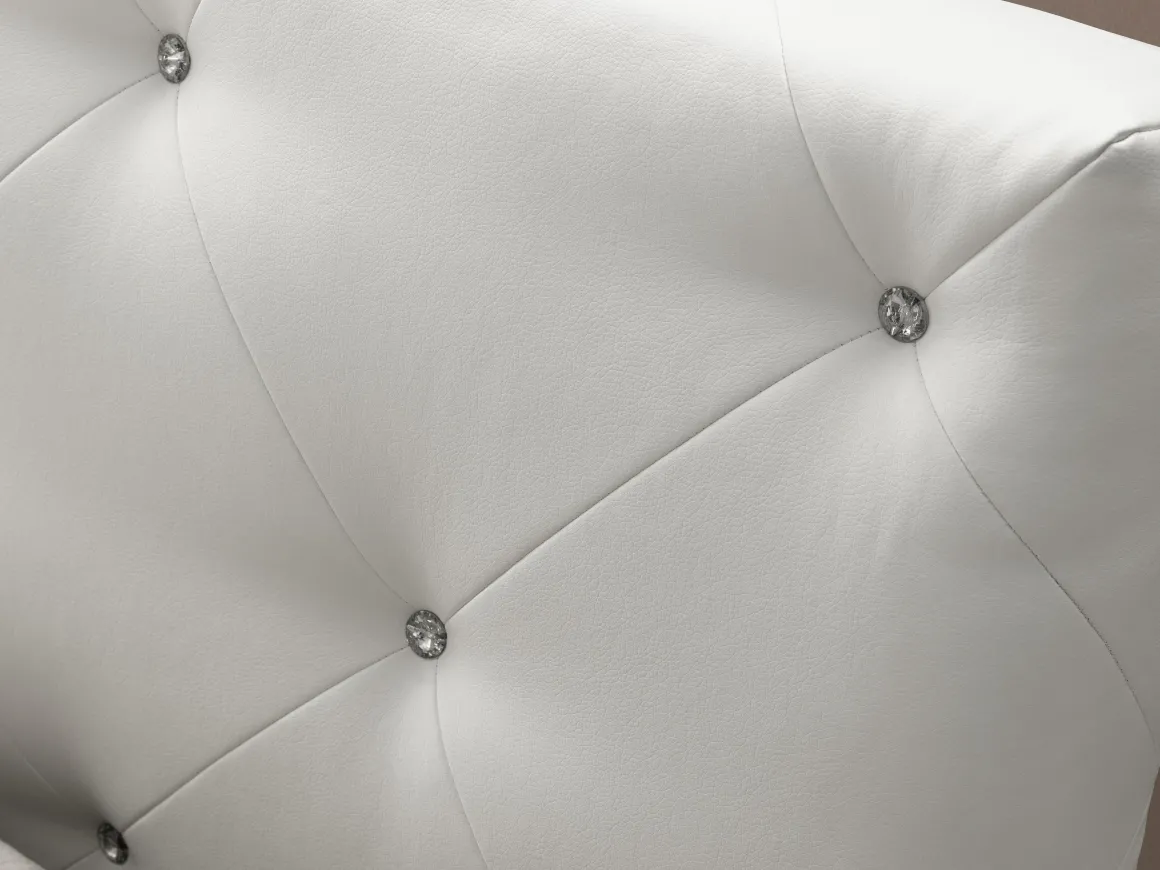 LETTO MATRIMONIALE CONTENITORE IN ECOPELLE BIANCA CON BOTTONI BRILLANTI