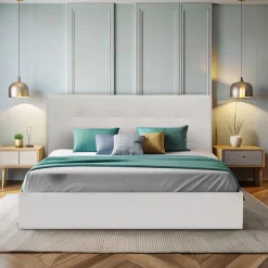 LETTO MATRIMONIALE CONTENITORE MOD. NAPOLI IN ECOPELLE BIANCA