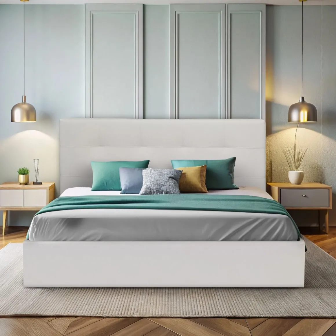 LETTO MATRIMONIALE CONTENITORE MOD. NAPOLI IN ECOPELLE BIANCA