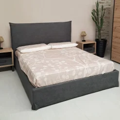 LETTO MATRIMONIALE CONTENITORE MOD. LINE IN TESSUTO GRIGIO SCURO