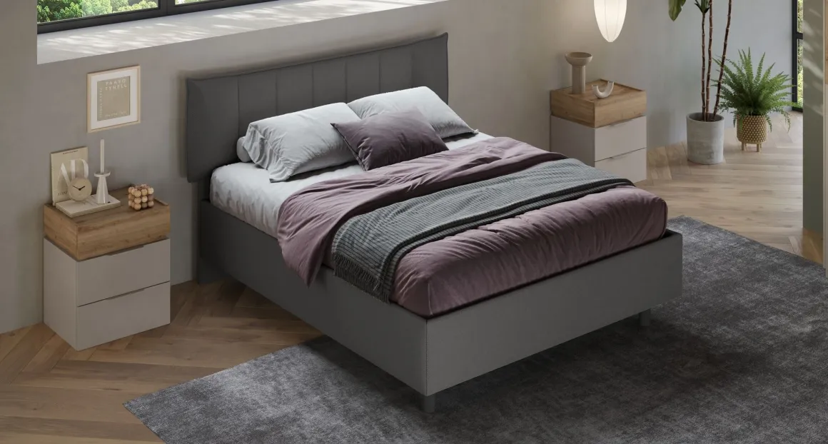 LETTO MATRIMONIALE CONTENITORE MOD. HUG TESSUTO FUMO