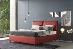 Letto matrimoniale in ecopelle rossa modello LOTO con contenitore