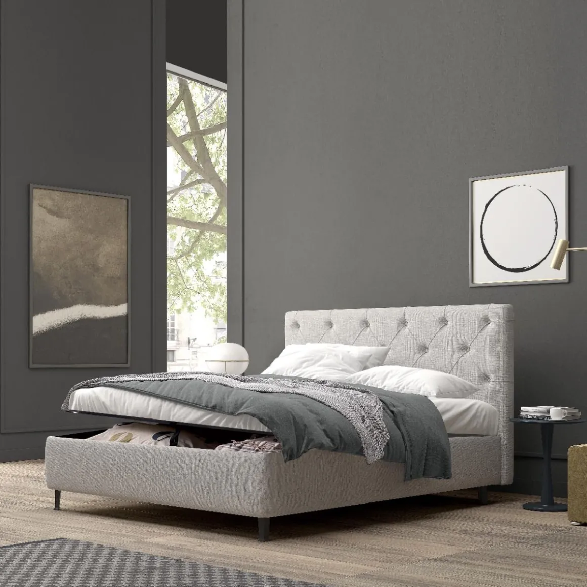 Letto matrimoniale in ecopelle con contenitore