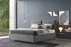 Letto matrimoniale LOTO in tessuto grigio con contenitore