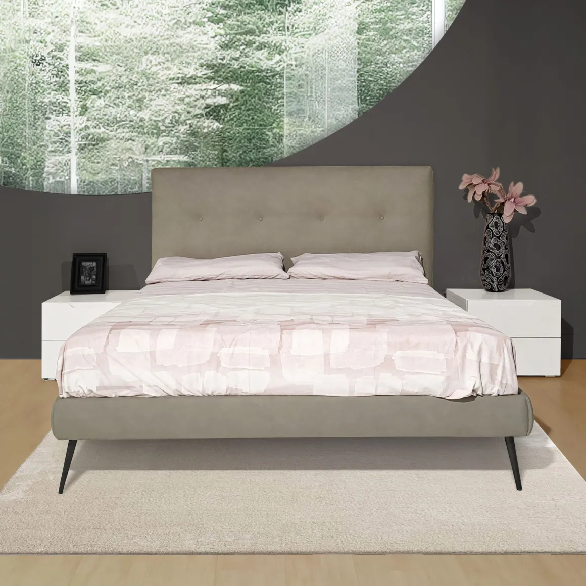 LETTO MATRIMONIALE MOD. SIMPLE CON GIROLETTO IN TESSUTO ECONABUK GRIGIO