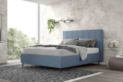 Letto matrimoniale Mykonos con contenitore in tessuto nubuk