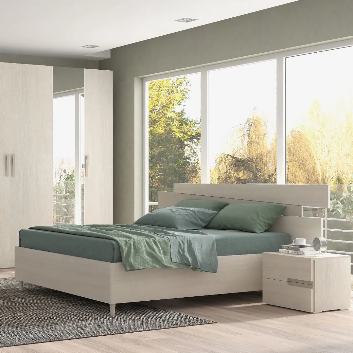 Letto matrimoniale TETRIS con contenitore olmo