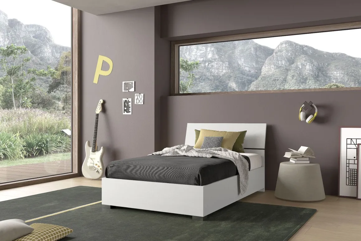 LETTO 1 PIAZZA E MEZZA CONTENITORE BIANCO FRASSINATO