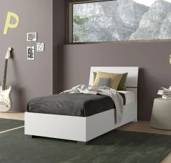 LETTO SINGOLO CON CONTENITORE BIANCO FRASSINATO