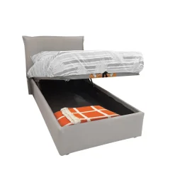 LETTO SINGOLO CON CONTENITORE MOD. CHANEL IN TESSUTO SABBIA