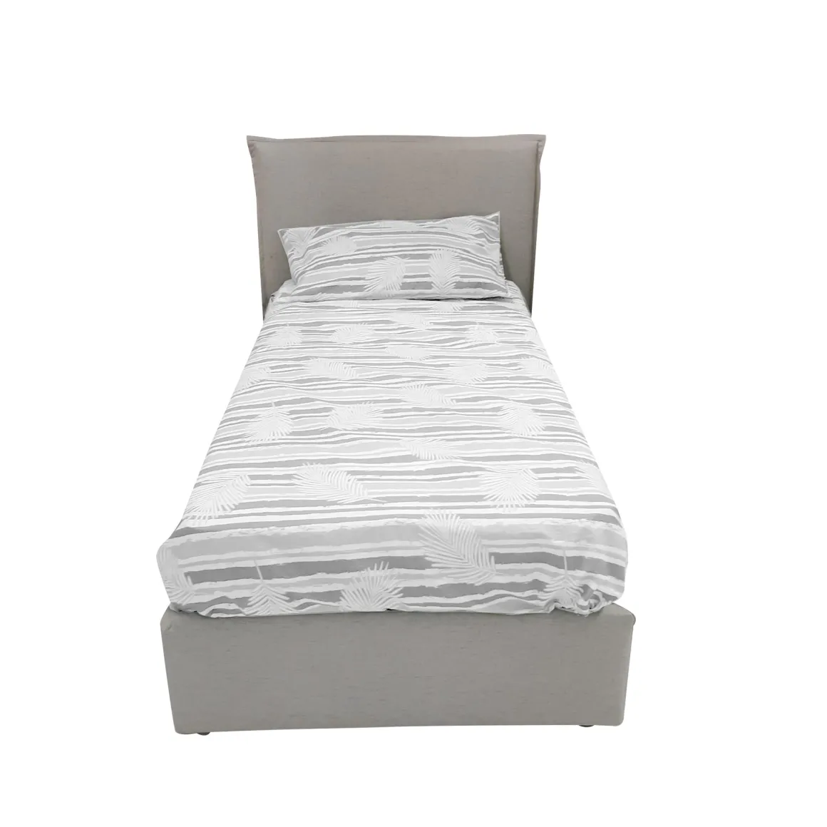 LETTO SINGOLO CON CONTENITORE MOD. CHANEL IN TESSUTO SABBIA