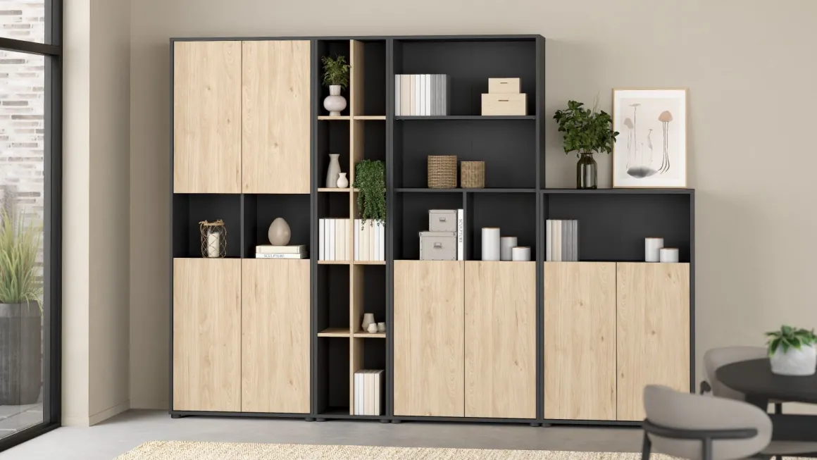 LIBRERIA COMPLETA MOD. SIGN GRIGIO OPACO E JACKSON HICHORY