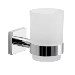 LINEA FELCE - PORTA SPAZZOLINI CROMATO E BIANCO SATINATO 6,7X10,8X9,5CM