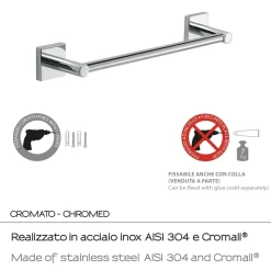 LINEA FUJI - PORTA SALVIETTE CROMATO ACCIAIO INOX ADATTABILE 34X6,8X4,7CM