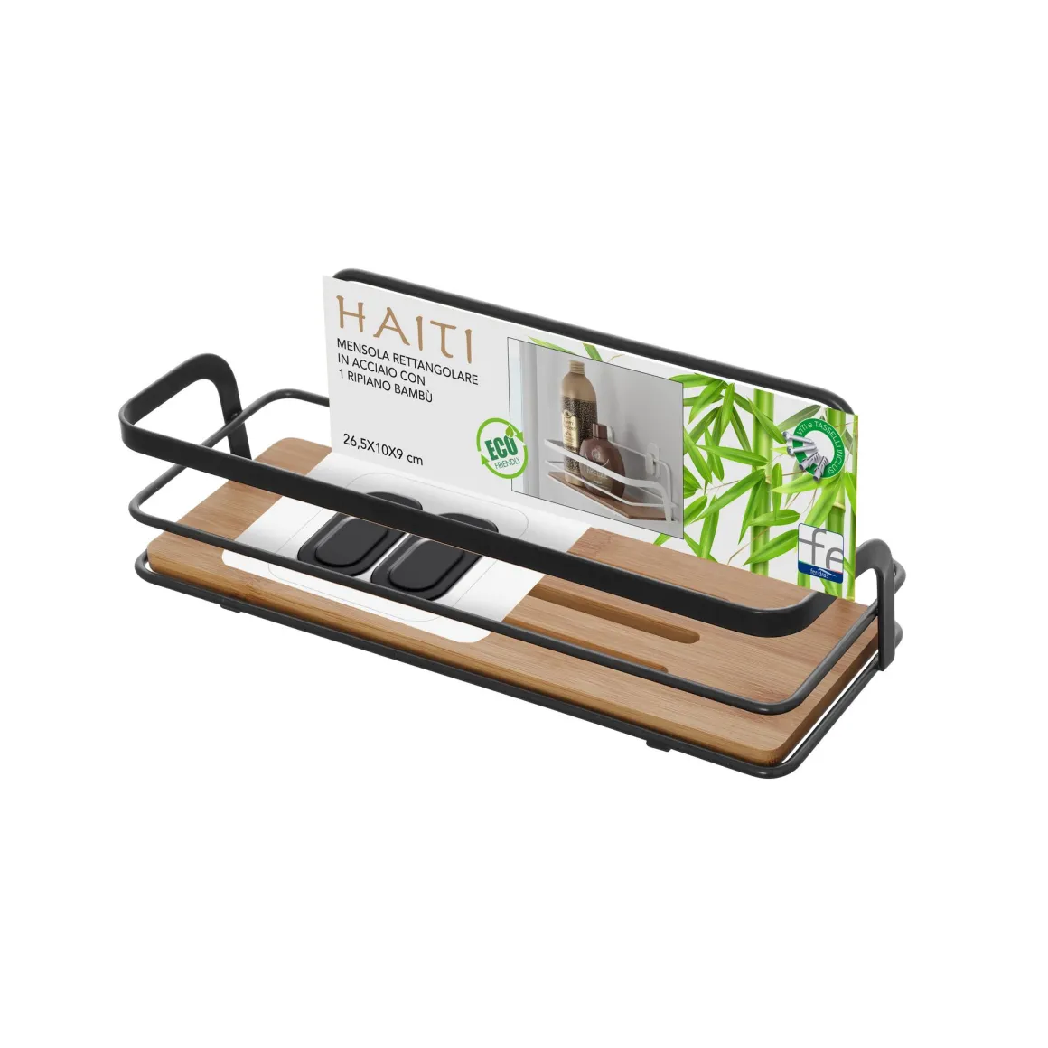 LINEA HAITI - MENSOLA RETTANGOLARE PER DOCCIA NERO E NATURALE