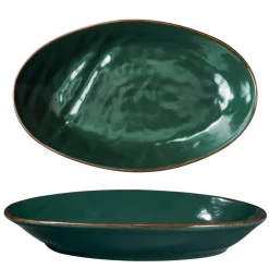 LINEA MEDITERRANEO - VASSOIO OVALE IN GRES VERDE SCURO 28X17X3CM