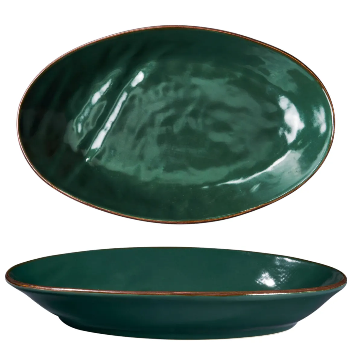 LINEA MEDITERRANEO - VASSOIO OVALE IN GRES VERDE SCURO 28X17X3CM