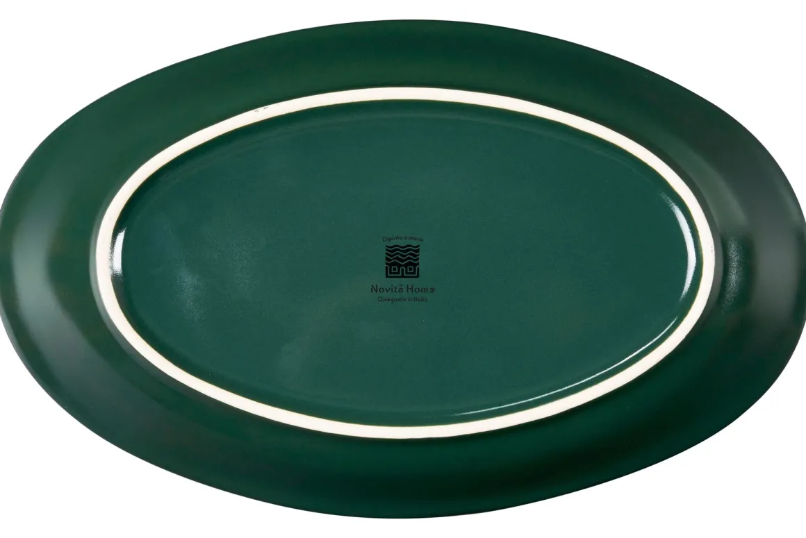 LINEA MEDITERRANEO - VASSOIO OVALE IN GRES VERDE SCURO 28X17X3CM