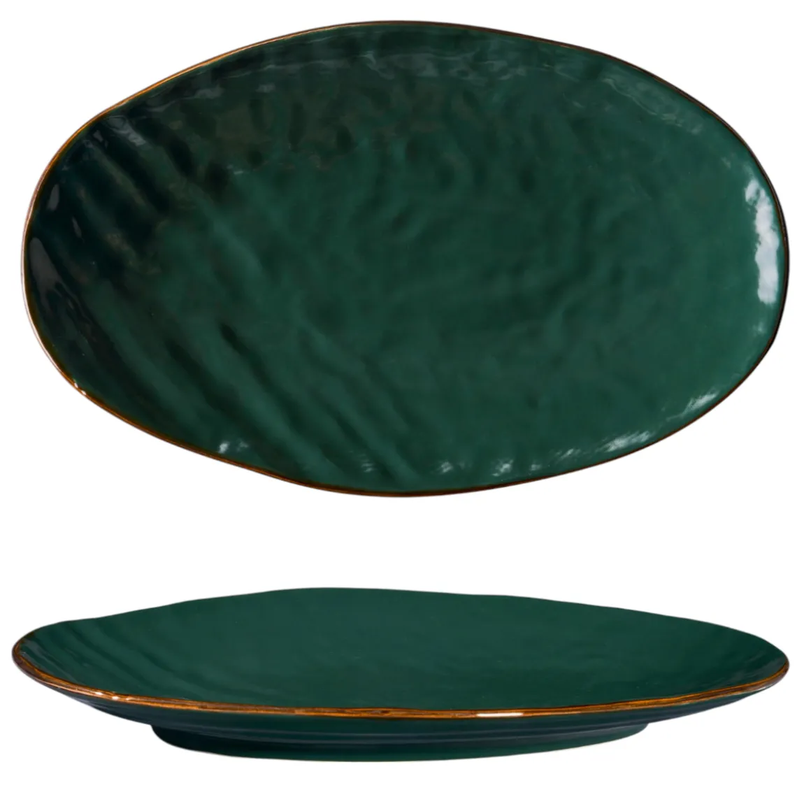 LINEA MEDITERRANEO - VASSOIO OVALE VERDE SCURO IN GRES 36X21CM H 5CM