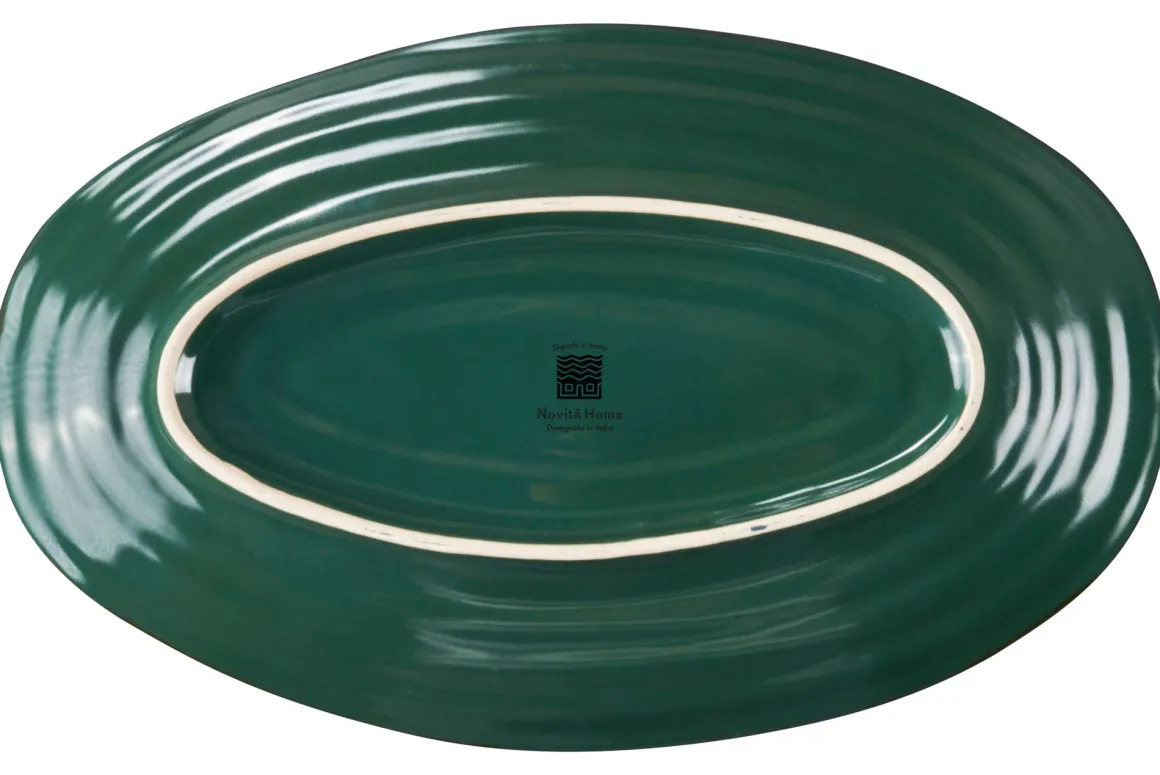 LINEA MEDITERRANEO - VASSOIO OVALE VERDE SCURO IN GRES 36X21CM H 5CM