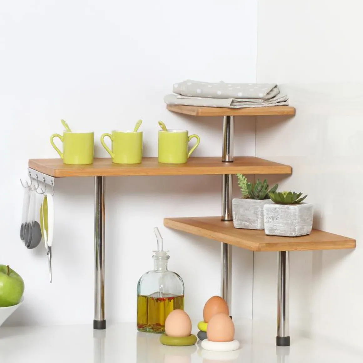 MENSOLA ANGOLARE IN BAMBOO E ACCIAIO 45X43X38.5CM NATURALE E CROMO