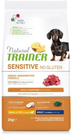 NATURAL TRAINER DOG ADULTO: SMALL & TOY SENSITIVE AGNELLO E CEREALI INTEGRALI KG 2