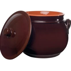 PENTOLA BOMBATA 2 MANICI LINEA BRUNA IN TERRACOTTA DIAM. 16CM